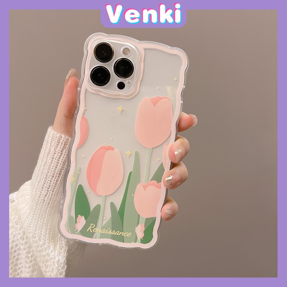 iPhone Case Silicone Soft Case Clear Case Wave Non-Slip Shockproof Camera Full Coverage Protection Pink Tulip Flower For iPhone 13 Pro Max iPhone 12 Pro Max iPhone 11 iPhone 7 Plus