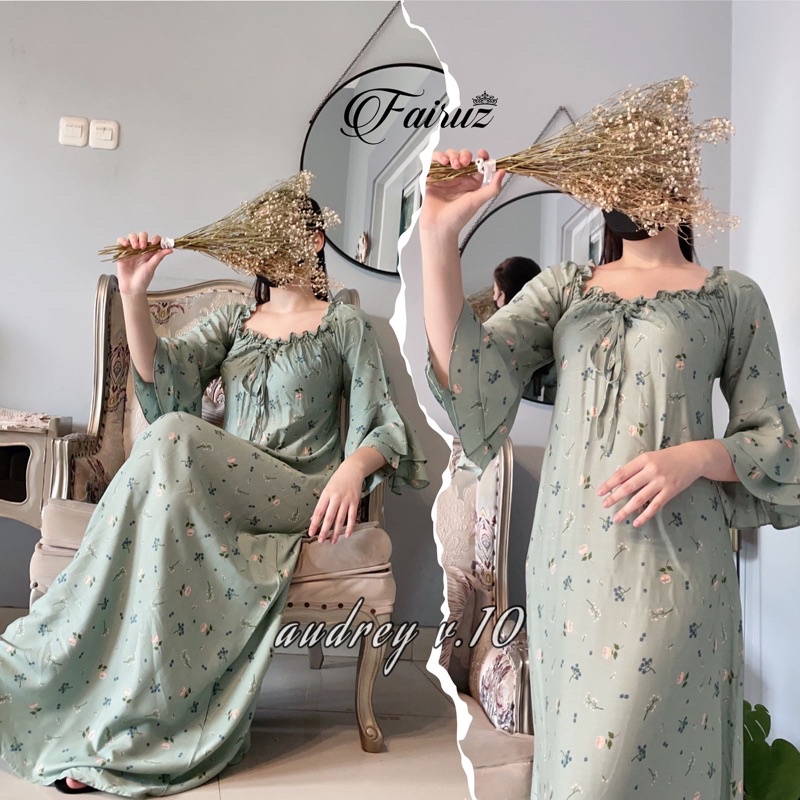 Daster arab FAIRUZ AUDREY Homedress Rayon Homewear Original Label-HIJAU SOFT VOL.10