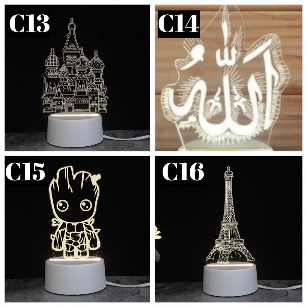 Lampu Hias 3D LED Allah , Eiffel / Lampu tidur led