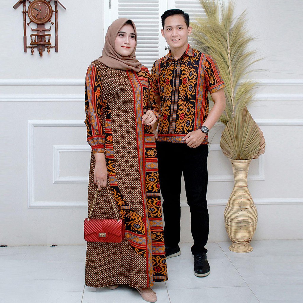 Batik Couple Gamis batik Maura Sania Ruffle ori Ndoro jowi DNT Size M L XL All Size-6