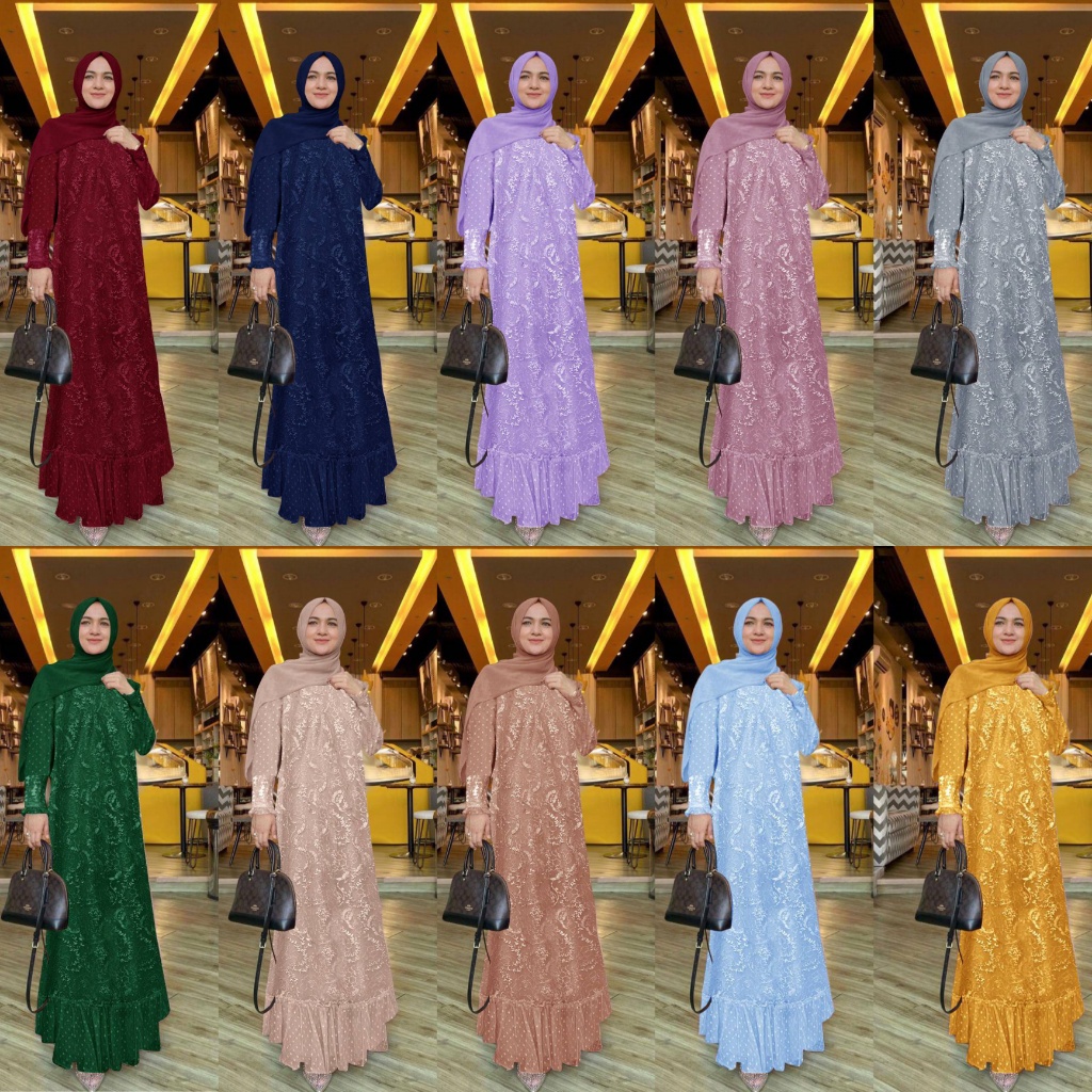 maxi humaira M-L-XL-XXL / mx humaira tile gamis maxi brukat tile gamis pesta maxi jumbo gamis kekini