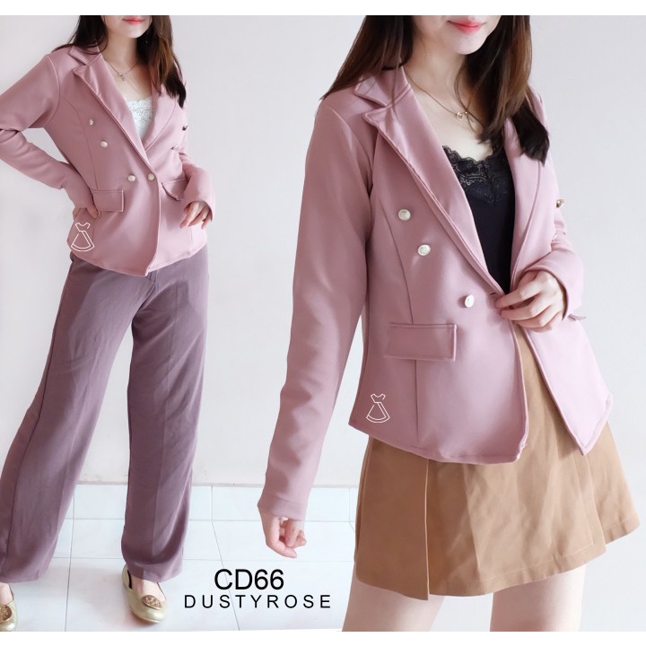 CD66 - Outer Blazer Wanita Basic Long Sleeves Scuba Stretch Korean Look