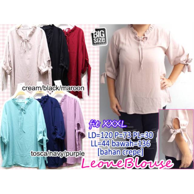 LEONE BLOUSE 3L, atasan jumbo wanita, blus jumbo wanita murah, blus bigsize wanita, blus jumbo murah