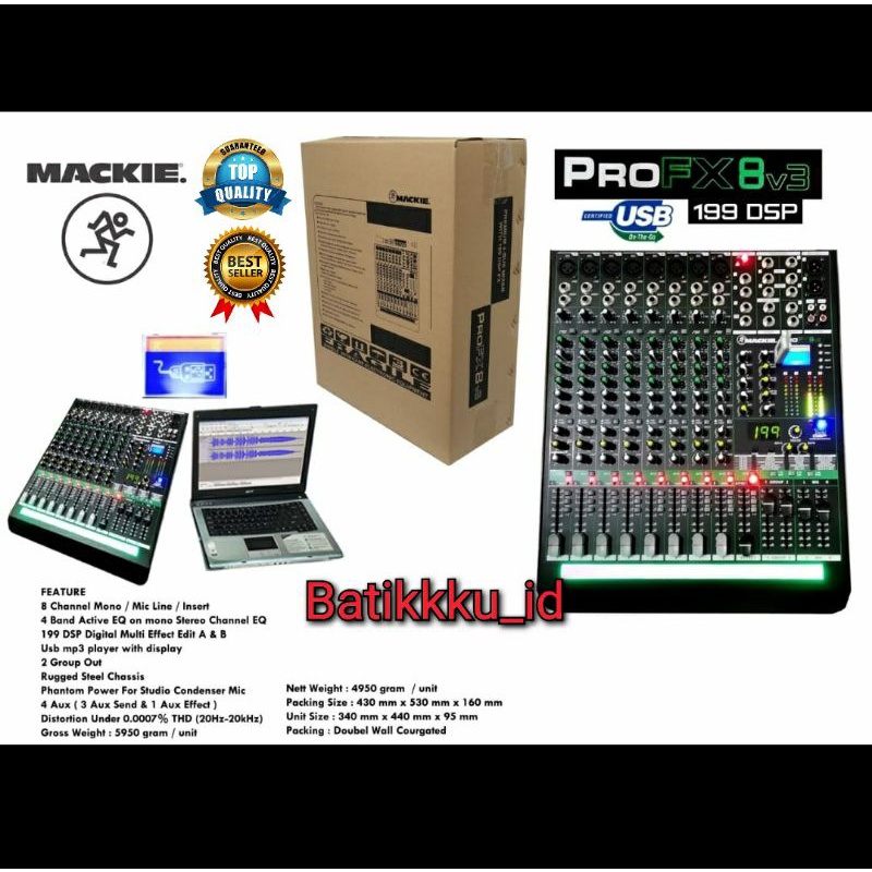 MIXER MACKIE PRO FX8V3 / PROFX8V3 / PRO FX8 V3 (8 CHANNEL) WITH EFFECT REVERB 199dsp