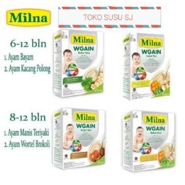 MILNA BUBUR BAYI WGAIN 6 + 8 + 120 GRAM/ 120GR/ WEIGHT GAIN/8+/6+/AYAM MANIS WORTEL BAYAM KACANG POLONG