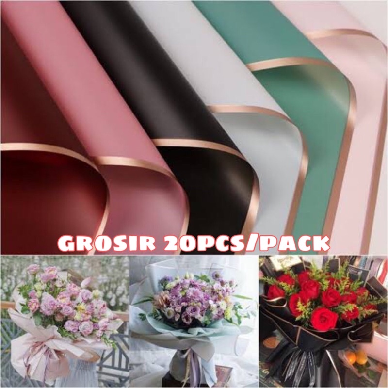 

Flower Wrapping Gold Line Transparent Grosir 20 pcs / Kertas Bucket Bunga