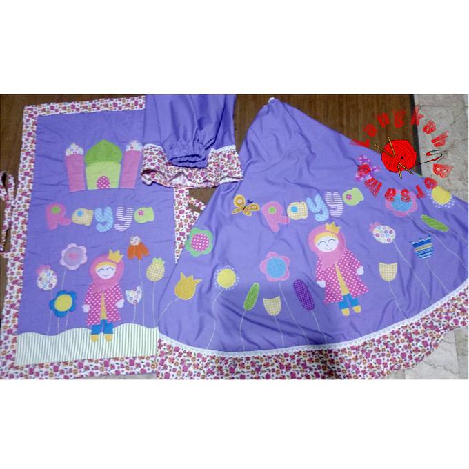 PRODUK TERBARU SET MUKENA SAJADAH ANAK NAMA SULAM KARAKTER MOTIF 2-4 TAHUN - UNGU KEKINIAN MURAH
