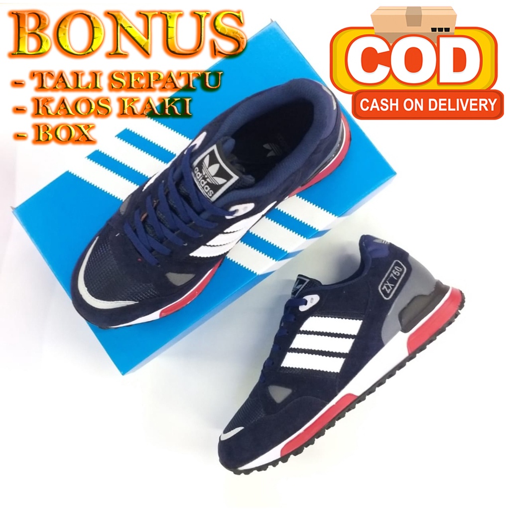 SEPATU PRIA ADIDAS ZX 750 BNIB BRAND NEW IN THE BOX MADE IN VIETNAM NAVY RED WHITE