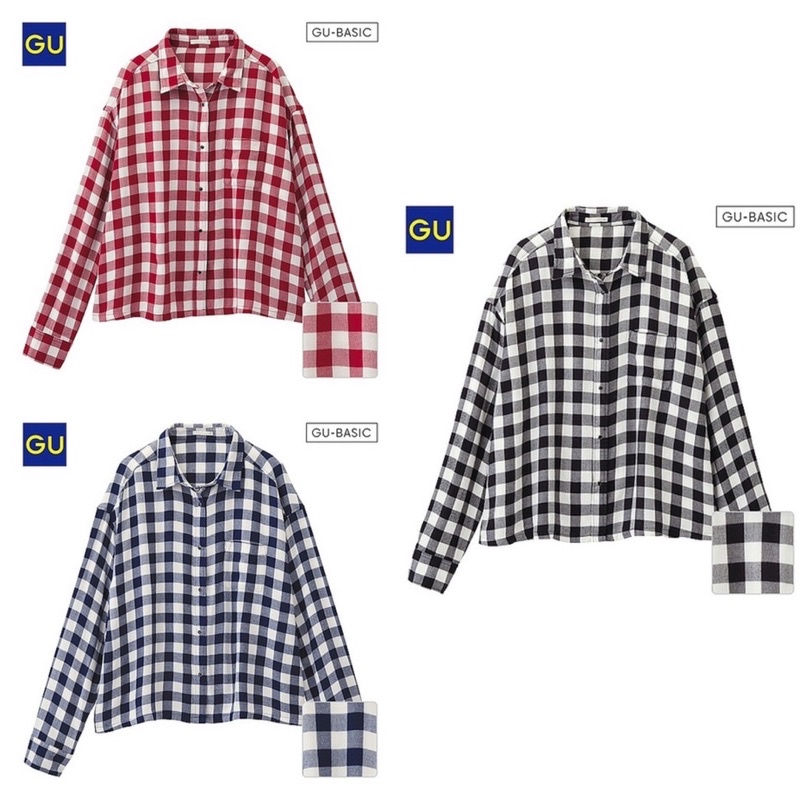 Kemeja Wanita Casual Legan Panjang Kotak Kotak GU  Crop-2