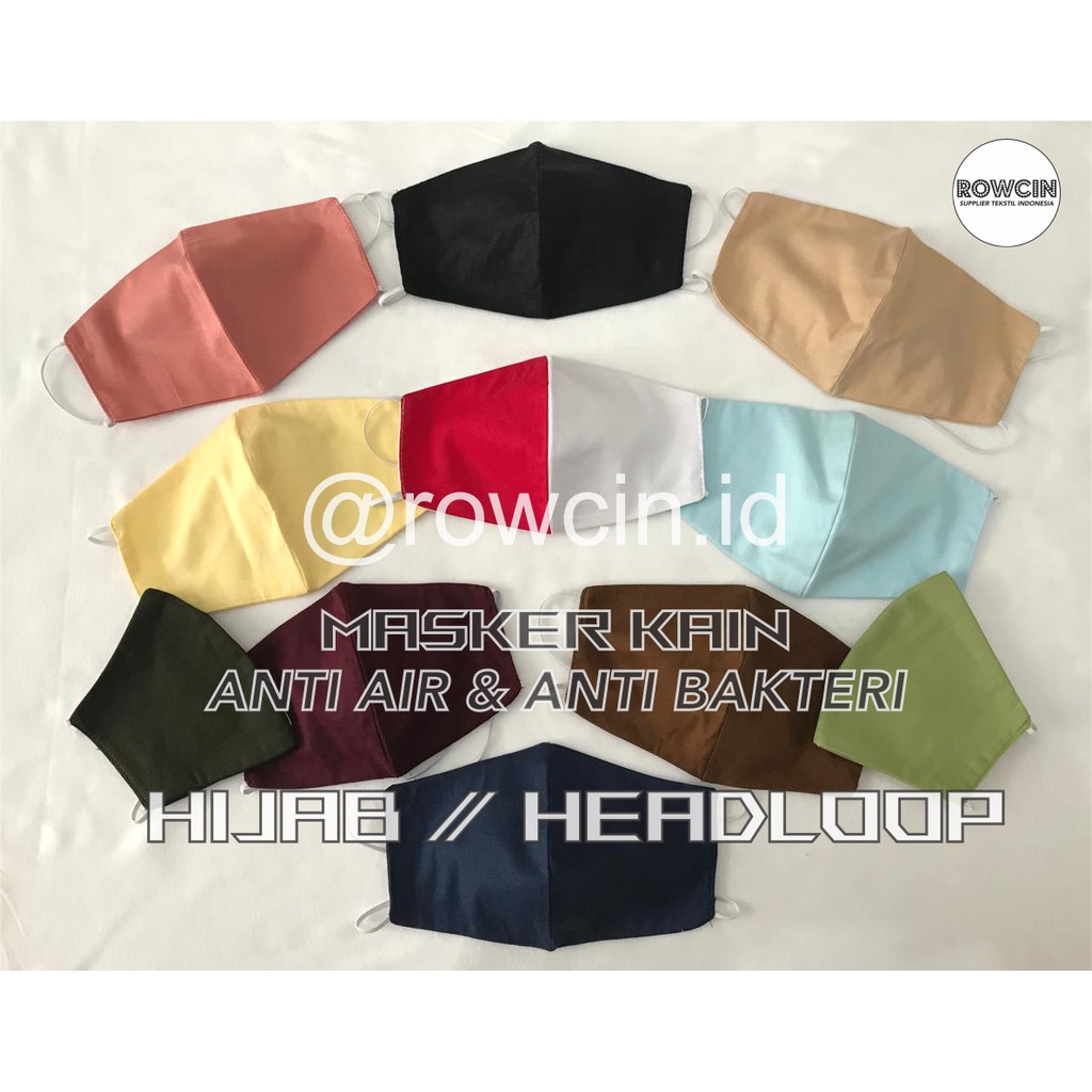 MASKER HIJAB KAIN ANTI AIR ANTI BAKTERI TALI KARET SILANG (HEADLOOP)