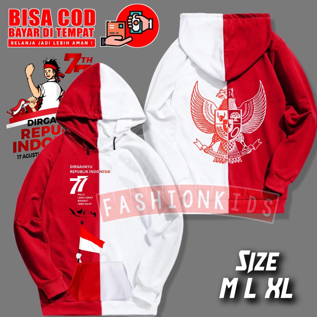 JAKET HOODIE ANAK MERAH PUTIH 77 DIRGAHAYU INDONESIA