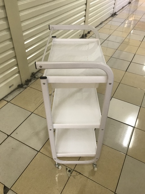 Trolley facial rak dorong peralatan salon import Lamode, berbahan plastik plus laci