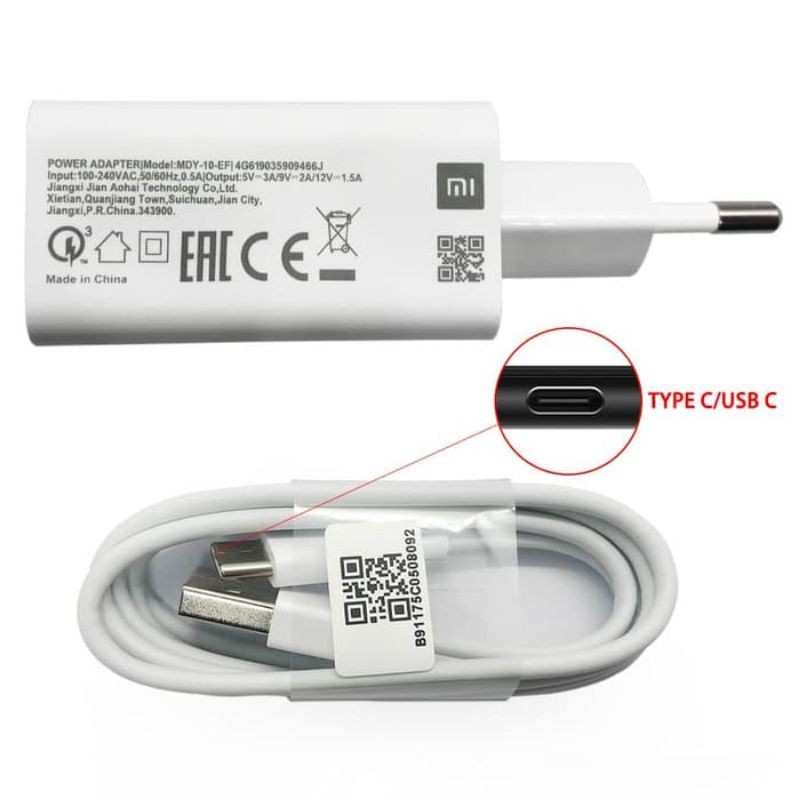 Charger Xmi 3A 9V 18W Type C/Micro USB Quick Charger 3.0 Fast Charging ORIGINAL 100% MI NOTE 10