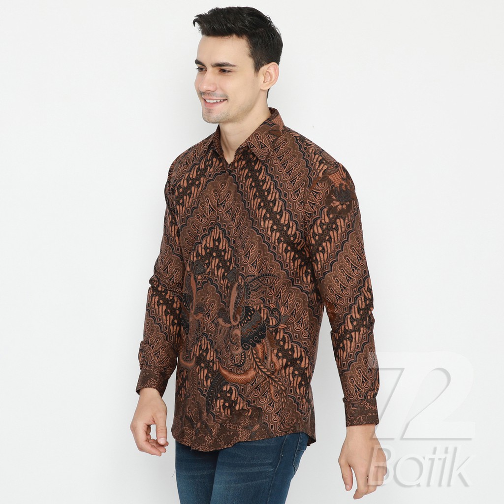 KEMEJA BATIK PRIA Lengan Panjang Premium Parang Seling Kusumo Coklat 726195 Cap 72 - Baju Kemeja Atasan Pakaian Setelan Batik Pria Cowok Laki Laki Remaja Keluarga Kantor Lengan Panjang Modern Slimfit Slim Fit Premium Kekinian