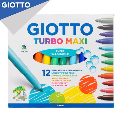 

Giotto Spidol Warna Besar Turbo Maxi 12 Pcs - Tutup Anti Sedak, Sangat Mudah Dicuci, Aman Untuk Anak
