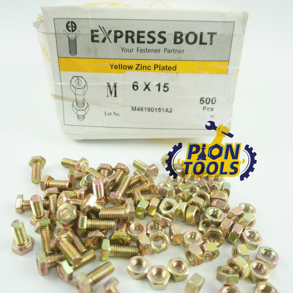 Baut Mur Besi M6x15 Kuning Kunci 10 P1.00