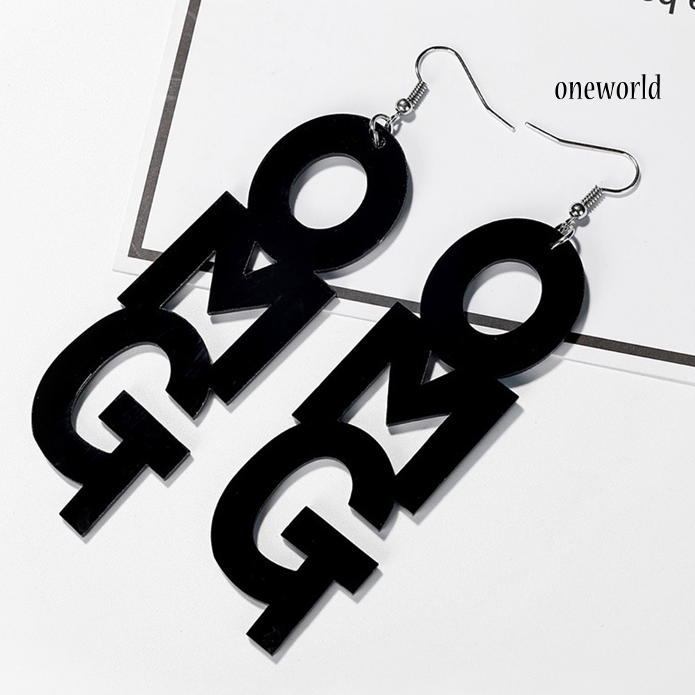 OW@ Hip Hop OMG Letter Acrylic Long Dangle Statement Women Hook Earrings Jewelry