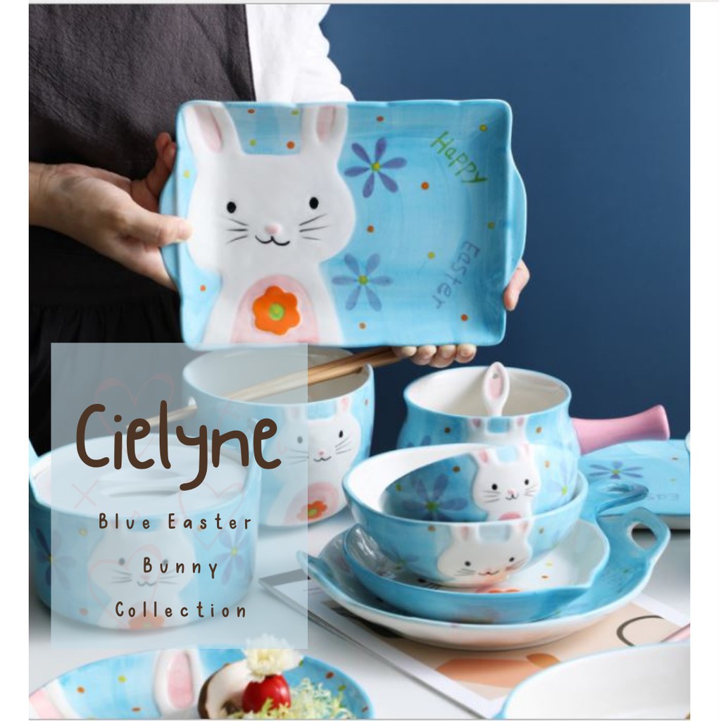 Koleksi Piring Kelinci Biru / Piring Makan Keramik / Piring Makan Anak / Dinner Set / Hampers Piring