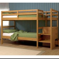 tempat tidur tingkat tangga laci 3 jati