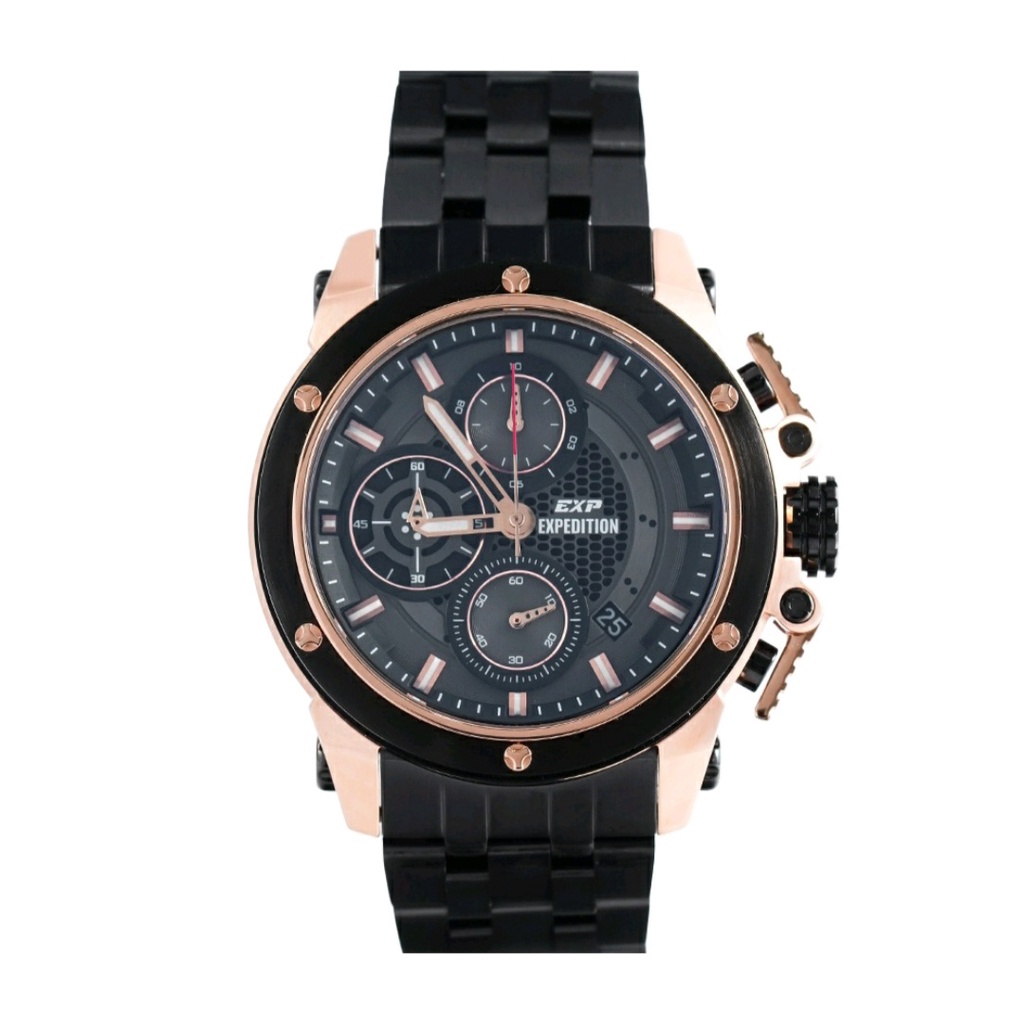 Expedition E 6748 Rose Gold Black Jam Tangan Pria Original Diameter 47 mm