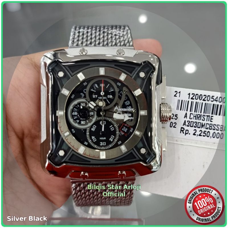 Alexandre Christie Kotak Ac 3030 Pria Tali Rantai Pasir Silver Original 100%