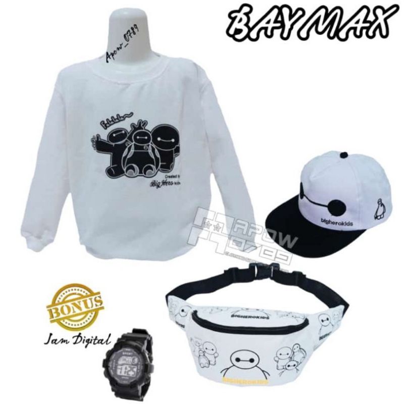 SWEATER HOODIE ANAK KARAKTER BAYMAX GRATIS WAISTBAG TOPI JAM TANGAN - SWEATER ANAK