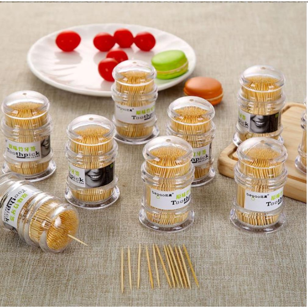 Tusuk Gigi Premium isi 100 dengan Wadah Tempat Box Praktis Toothpick Portable Box Tusuk Gigi Bamboo Serbaguna TERMURAH TERLARIS