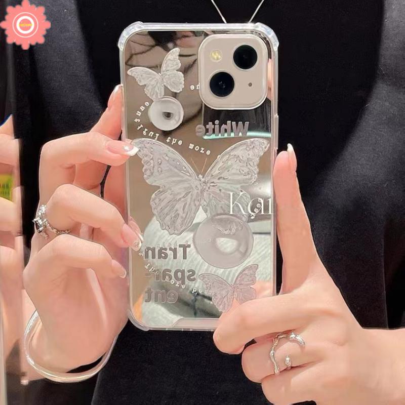 Soft Case Tpu Transparan Cermin Makeup Butterfly Untuk iPhone 7Plus 8Plus XR X XS Max 12 13 11 Pro Max 6 6S Plus 7 8 SE 2020