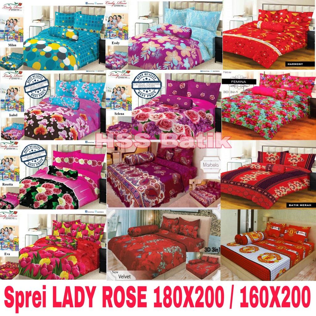 HSS Sprei king /Queen lady rose uk 180 /160 / no 1/no2 asli motif bunga/minimalis/ marbela,isabel,ev