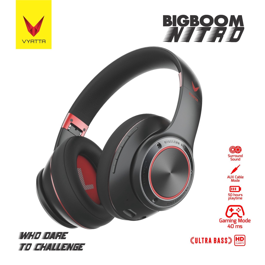 VYATTA Big Boom Nitro Bluetooth Headphone - Gaming Mode 40ms, Surround Sound, 50 Hours Battery