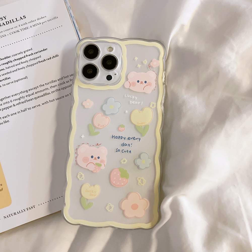 Case Pelindung Transparan Motif Kartun Beruang Strawberry Untuk Iphone 11 8 7 Plus SE2 XS XR 12 13 Mini PRO MAX