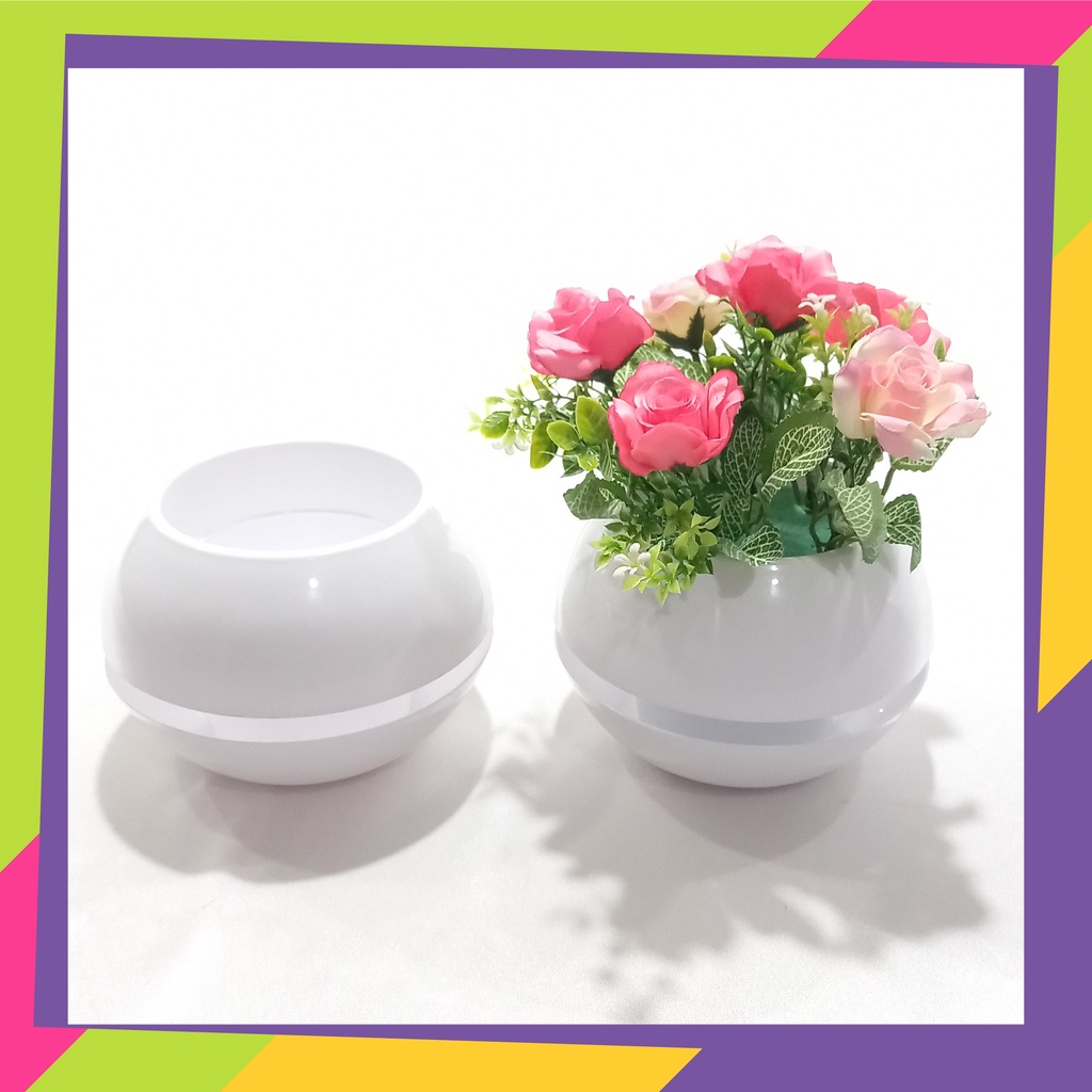 1627D1 /  Pot bunga plastik putih model bola  / Vas bunga tanaman Artificial gaya Nordic