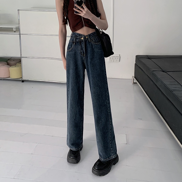 【xiaozhainv】Korean Style High Waist Loose Celana Jeans Wanita