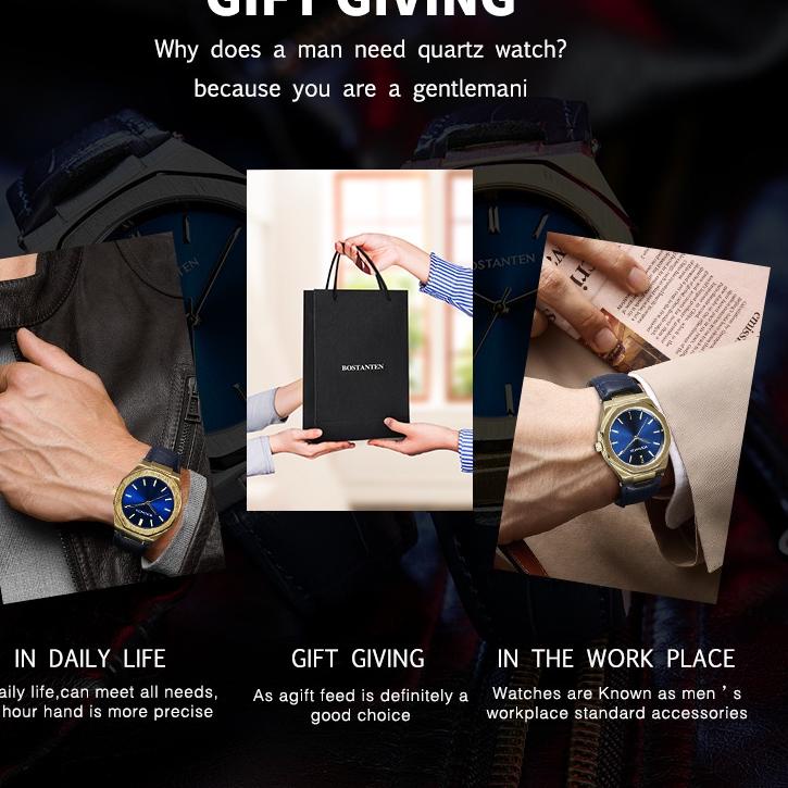 <CuX ✩> 【COD】Bostanten ORI Terbaru Jam Tangan Pria Tahan Air Bezel Logam Berat Jam Tangan Kulit Biru