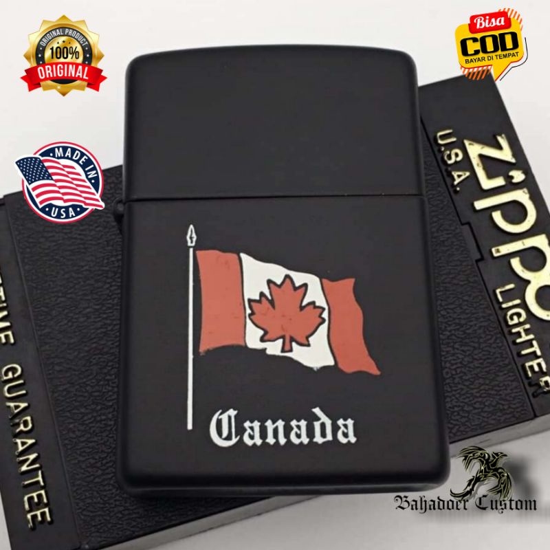 ZIPPO BLACK MATTE ORIGINAL CUSTOM FLAG CANADA BISA REQUEST CUSTOM GAMBAR ANDA ATAU FOTO ANDA