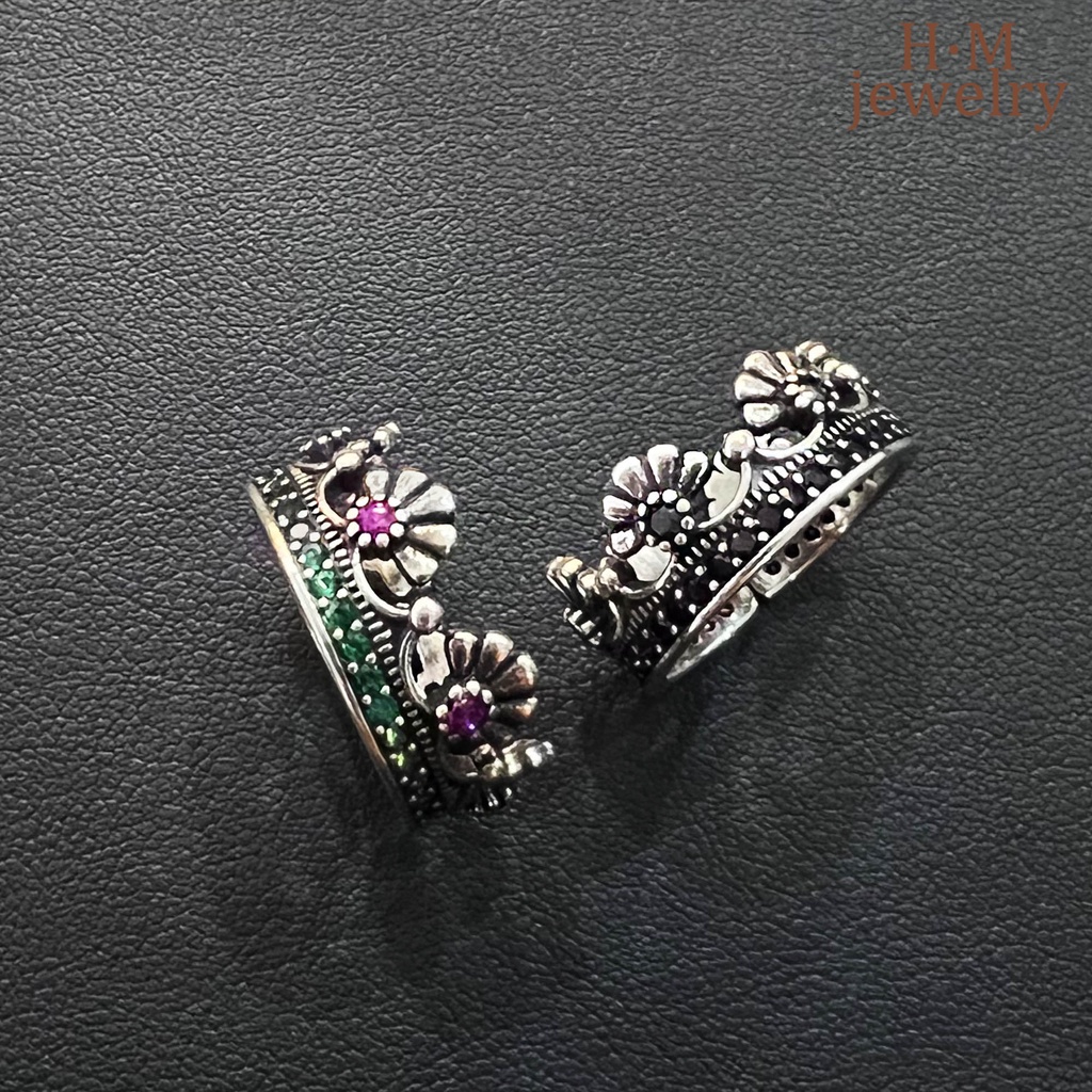 Cincin Bentuk Mahkota Bunga Unik Bahan S925 Silver Gaya Retro