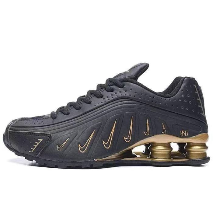 Diskon Murah "Sepatu Nike Shox R4 Black Gold Premium Original 2" Running kado sneakers premium olahr