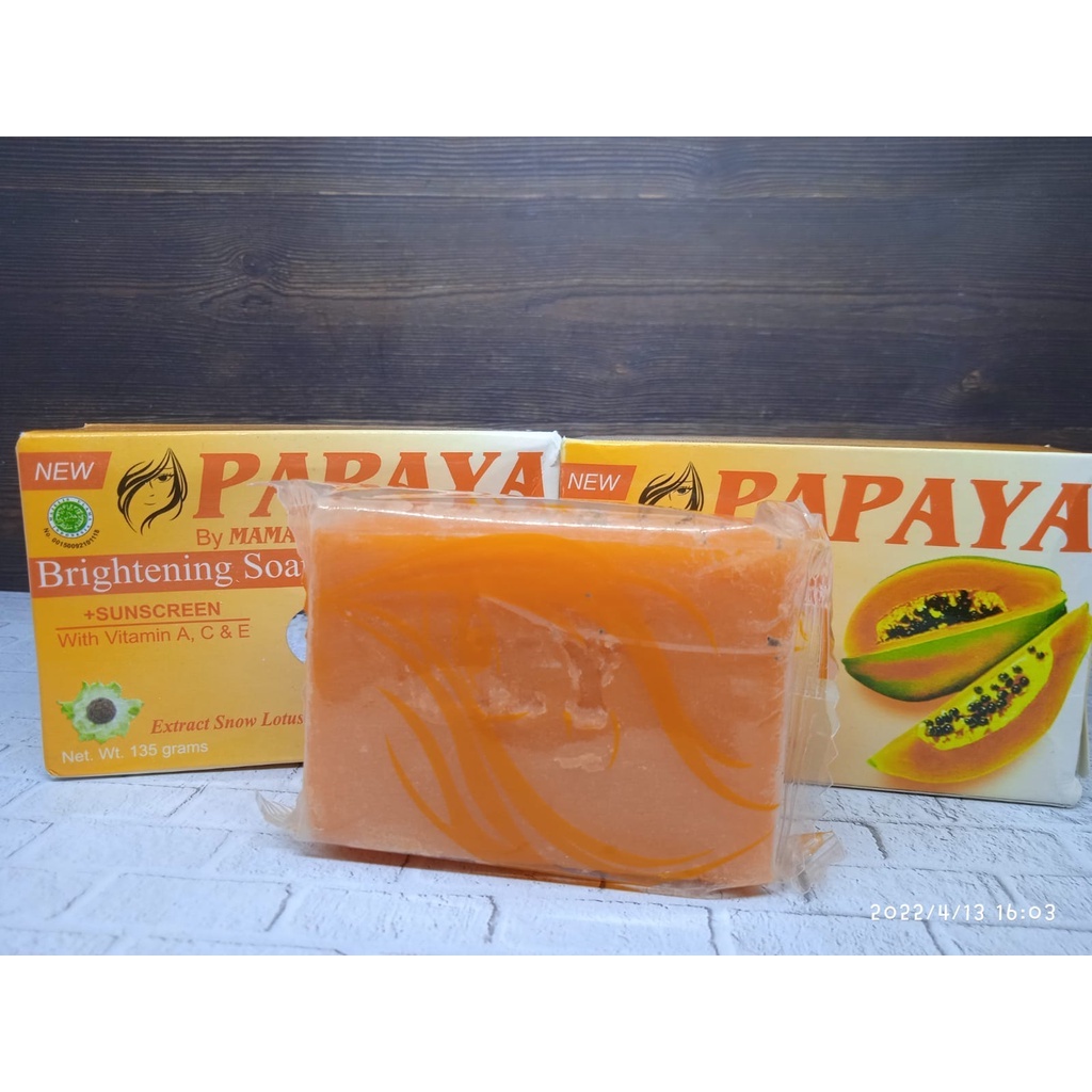 Sabun Papaya By Mamaya 135gr Sabun Kecantikan Brightening Soap + Sunscreen Extract Snow Lotus with Vitamin C, E Mencerahkan dan Menghaluskan Wajah