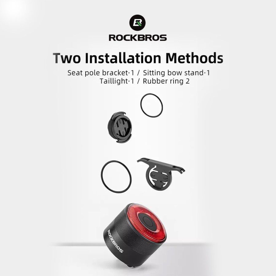 Lampu Belakang Sepeda Rockbros Q3 Bicycle Smart Light Tail Rear Brake Sensor 2 Brackets Rechargeable Waterproof