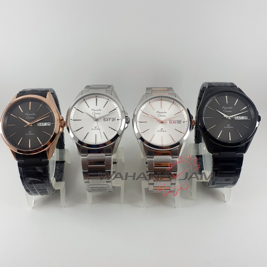 Alexandre Christie AC 8592 ME / Jam Tangan Pria AC8592 Rantai Classic Original Silver Hitam Rosegold