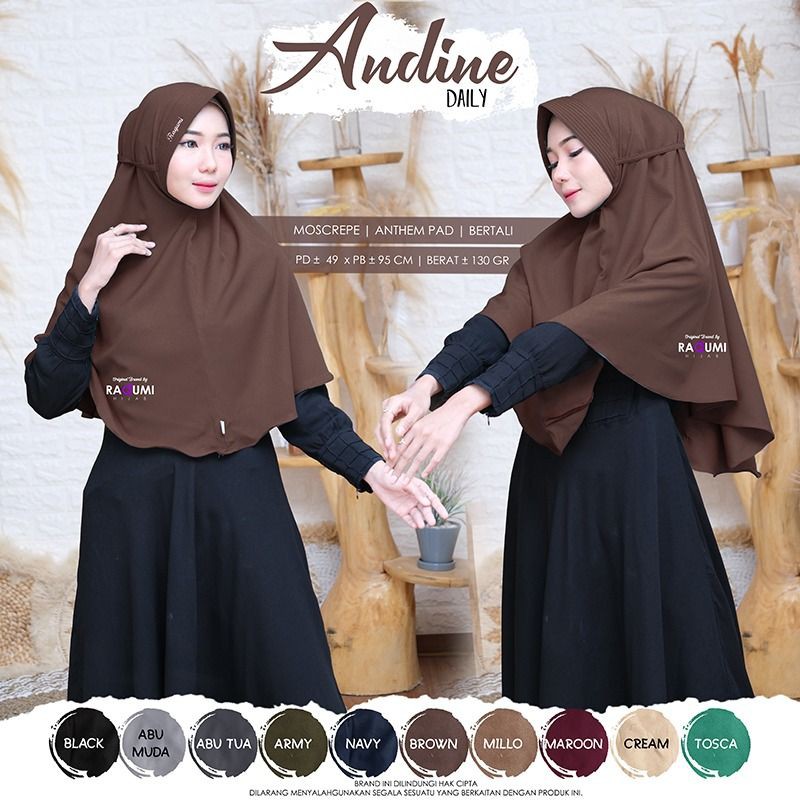 ANDINE ORIGINAL RAQUMI HIJAB | JILBAB SYIRIA RAQUMI | JILBAB DAILY RAQUMI | JILBAB TALI RAQUMI