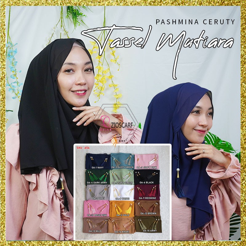 Hijab Pashmina ceruty tassel mutiara juntai heavy bubble chiffon A54 jilbab diamond babydoll