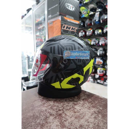 KYT Galaxy Flat R Neon Gorila Matt Grey Yellow 2Visor