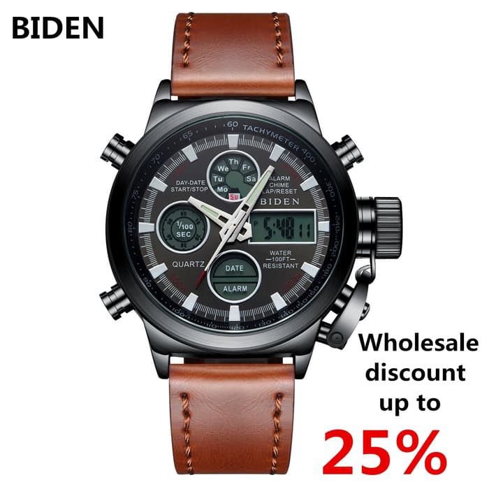ORIGINAL Jam Tangan BIDEN Pria Army LED Kulit 0001