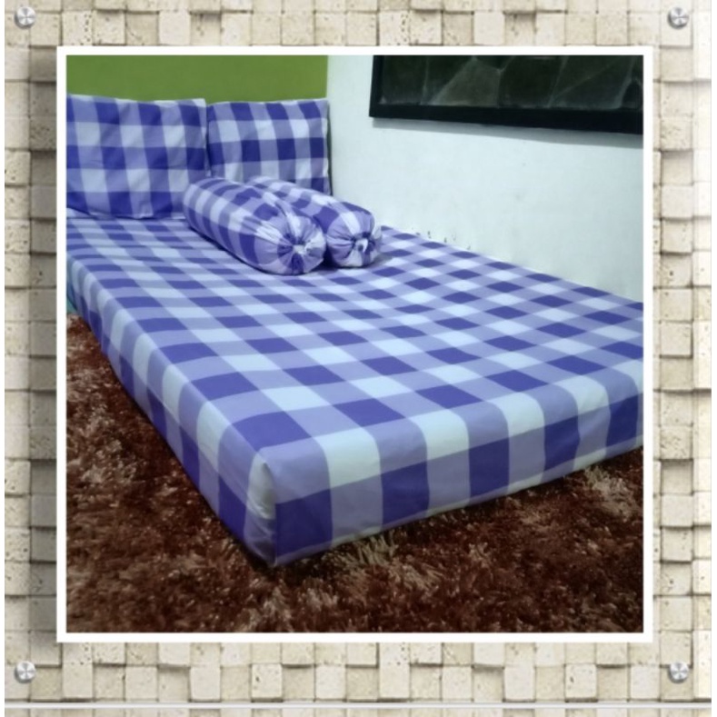 Sprei Motif Kotak Ungu Eastetic 90x200 120x200 160x200 180x200 200x200
