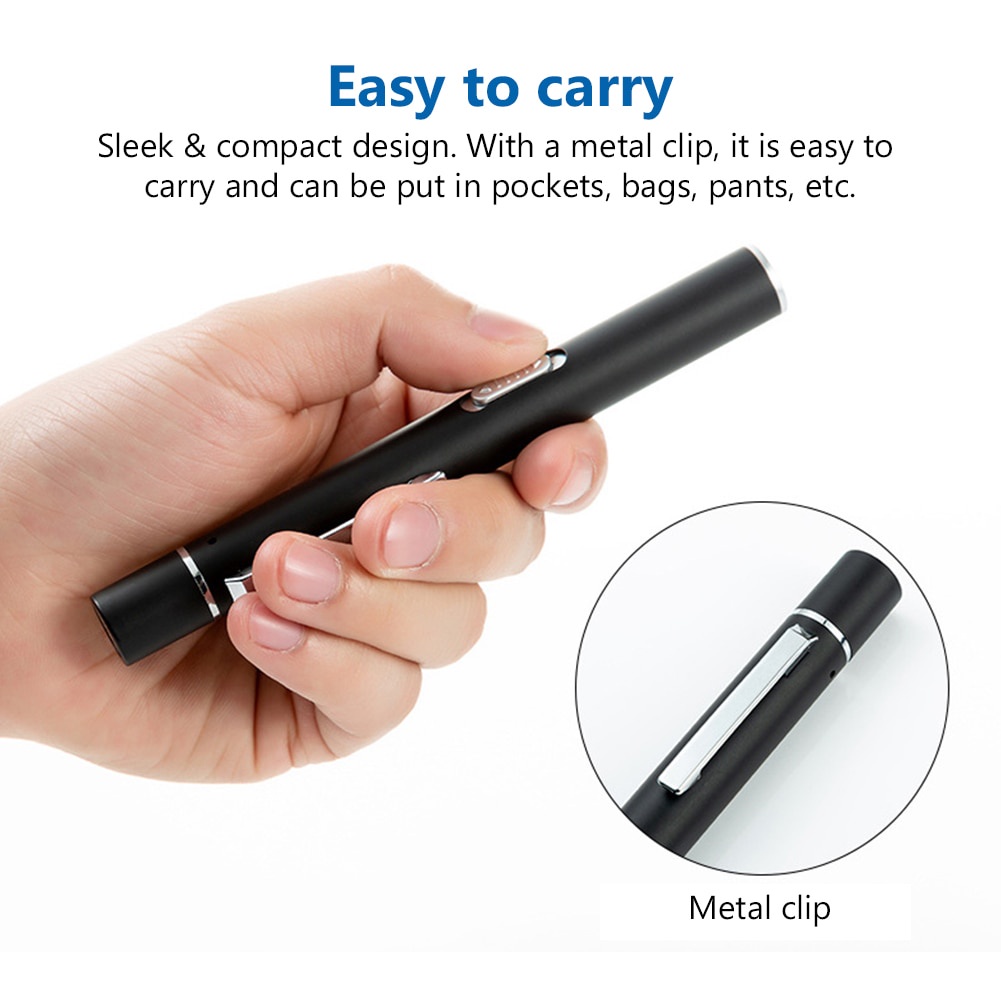 Mini LED Pen Flashlight Dual Light Source Stainless Steel USB Rechargeable Portable Pen Lamp