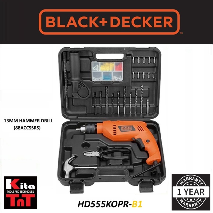 BLACK + DECKER - Bor Set - HAMMER DRILL 88 Accesories - HD555KOPR-B1