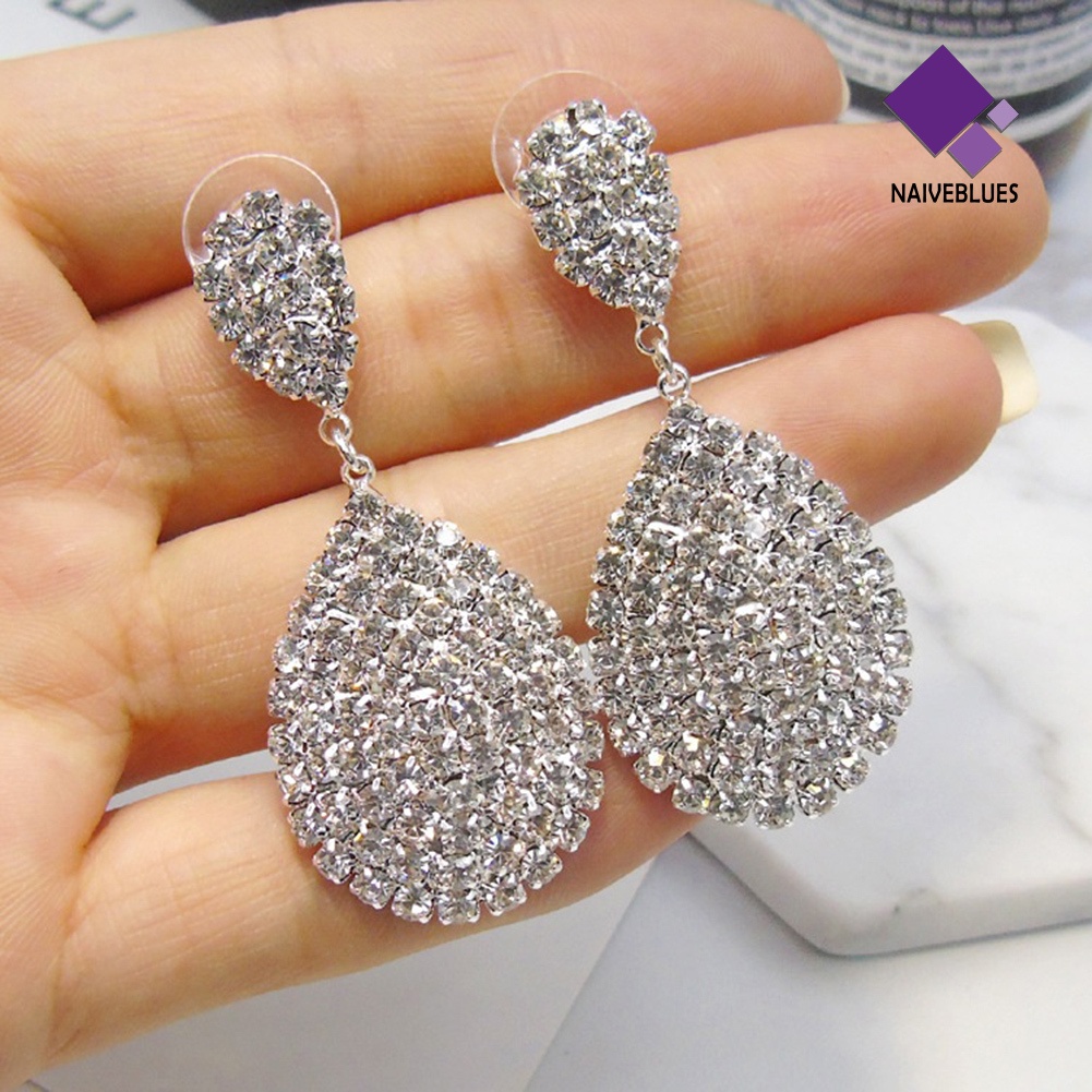 Anting Stud Berlian Imitasi Model Waterdrop Menjuntai Untuk Wanita