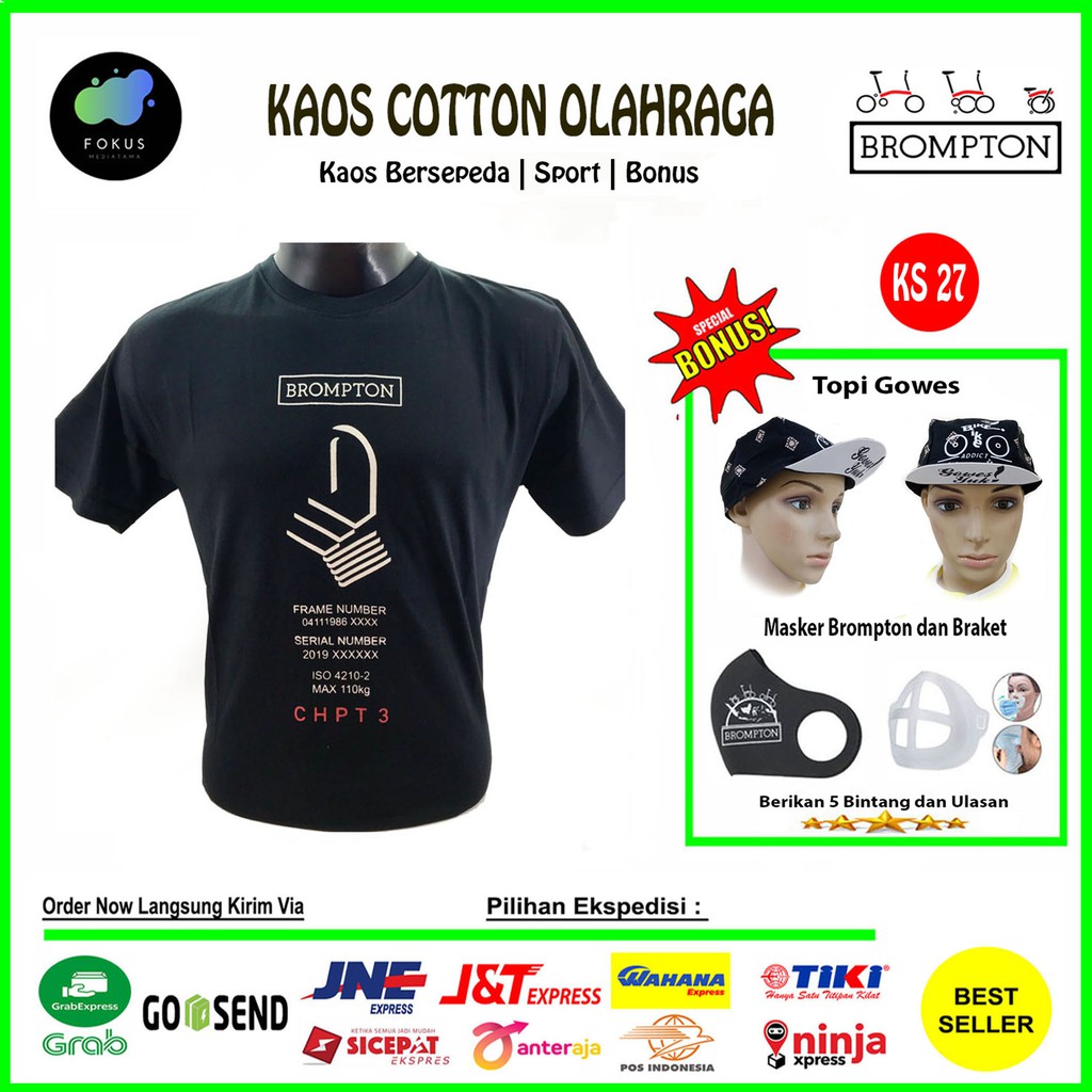 Kaos Sepeda Brompton Tshirt Gowes Bersepeda - Hitam Brompton