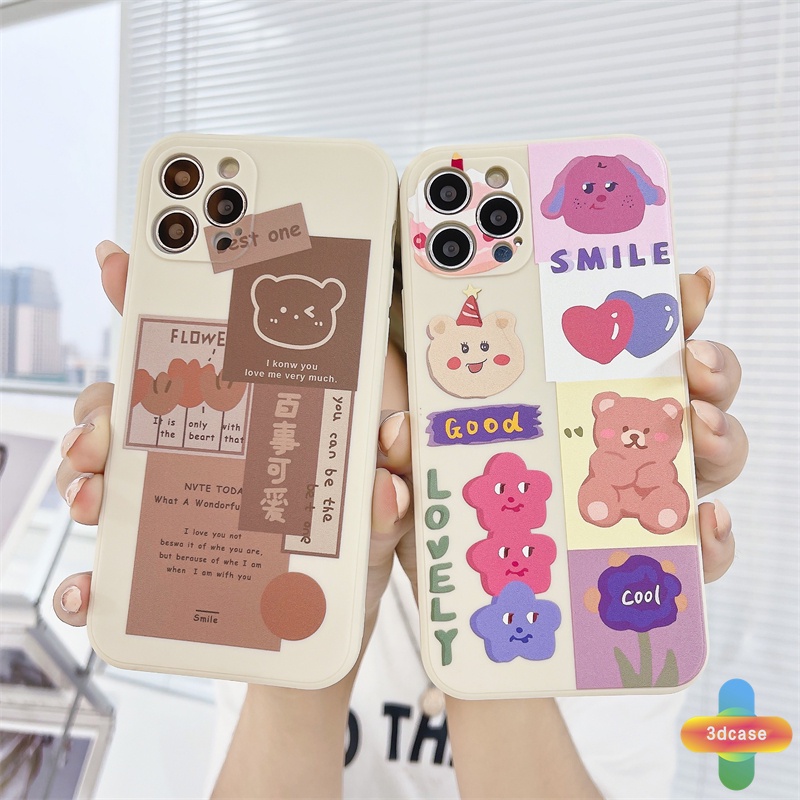 Casing Infinix Smart 5 Pro 4 3 Plus Infinix Hot 10 Play Hot 10 10t 10s 10i S4 9 Pro 11 Plus Hot 9 11 Play 11 11S NFC Infinix Note 8 10 Tencno Spark 5 PRO A54 A15 A9 A5 Straight Edge Ins Korean Cute Cartoon Bear Vintage Couple Soft TPU Case Cover